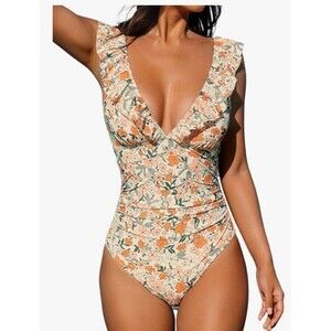 NEW! Cupshe Women's Distsy Floral One Piece Swimsuit Bathing Suit, Size Medium